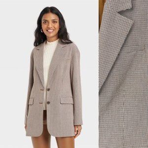A New Day Women's Blazer Medium Oversized Long Brown Houndstooth Casual New